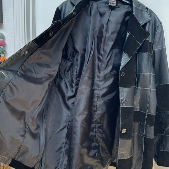 Vintage Dennis Basso Black Leather Patchwork Car Jacket Excellent condition Sz L - Picture 6 of 9